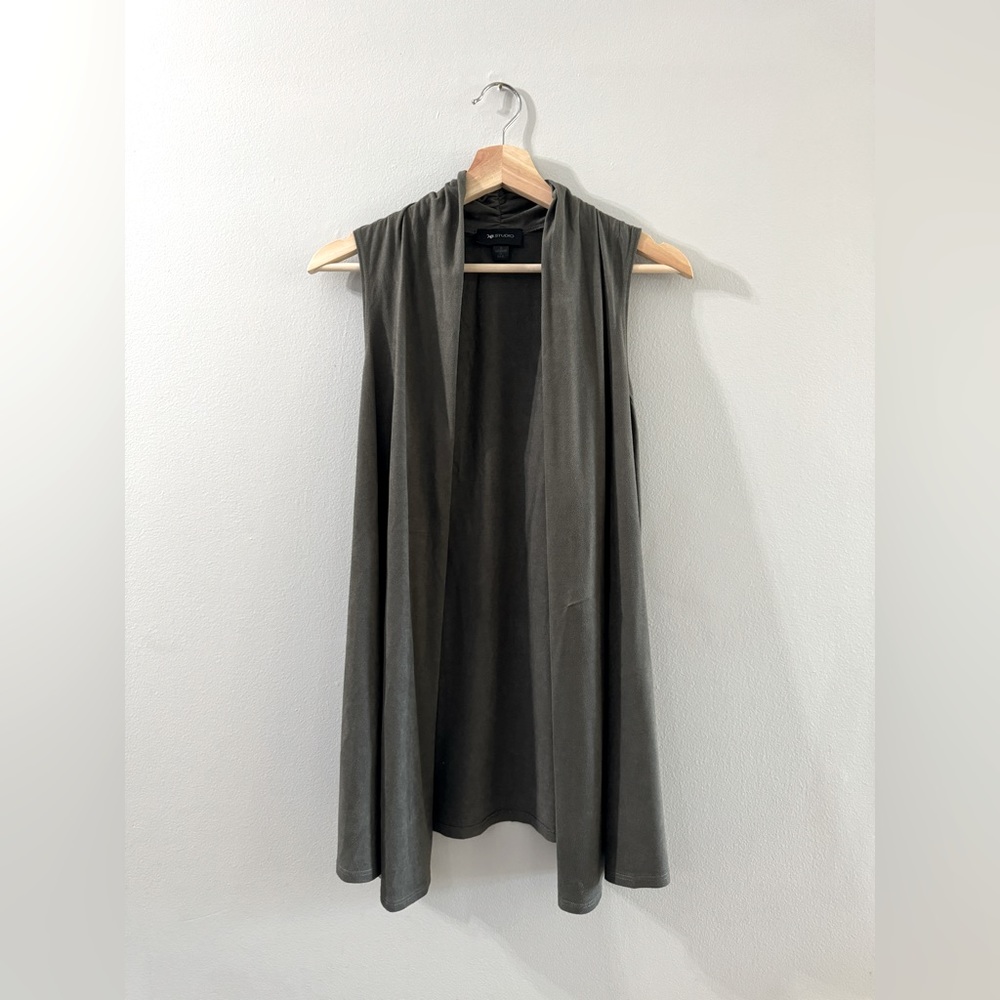 Faux suede grey/green long vest